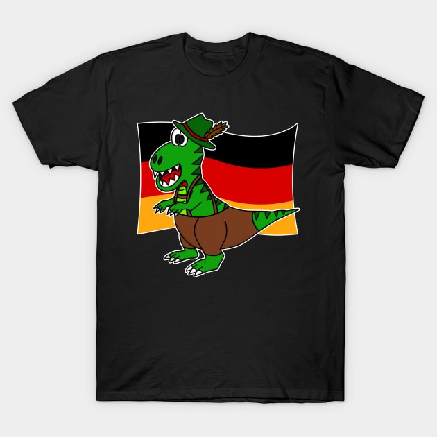 German Flag Dinosaur T-Rex Tyrolean Hat Lederhosen Funny T-Shirt by doodlerob